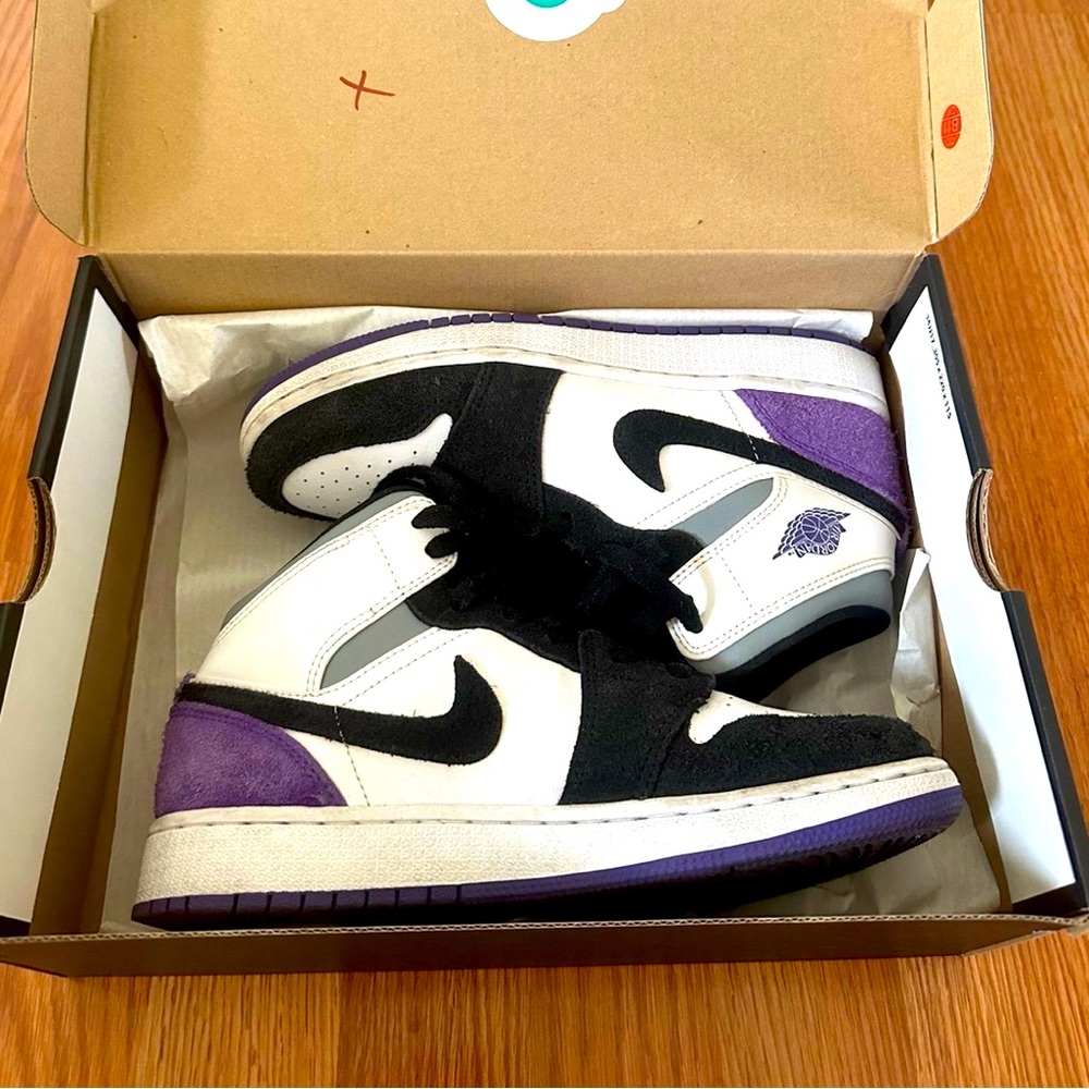 Nike Air Jordan 1 Mid Black White Purple Sneakers